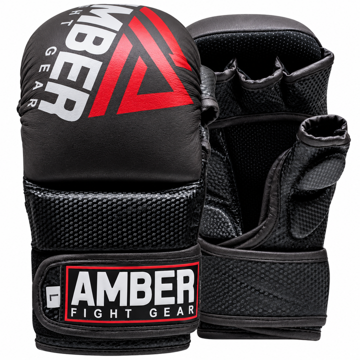 Contender Sparring MMA Gloves, Real Leather Hybrid Grappling Gloves for Martial Arts, Boxing, Combat Training, Open Palm, Padded Half Thumb, Shock-Absorbing Foam