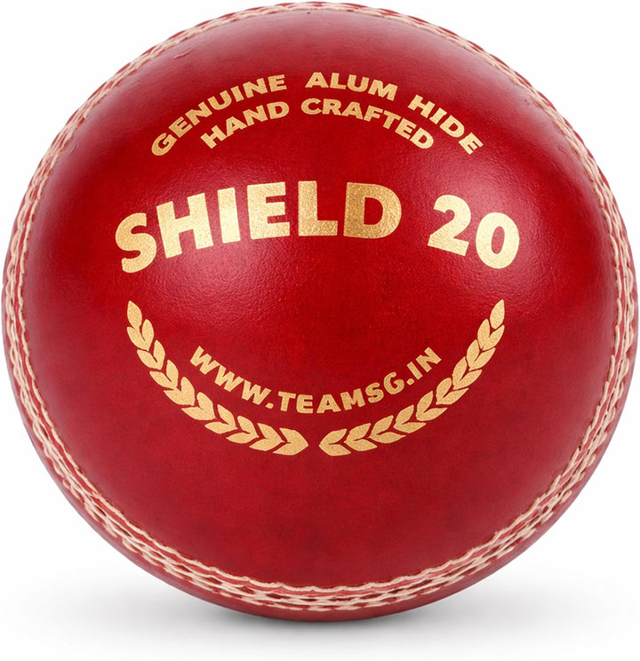 SG Shield 20 Premium Leather Cricket Ball, Grade 2 Core, White &amp; Red