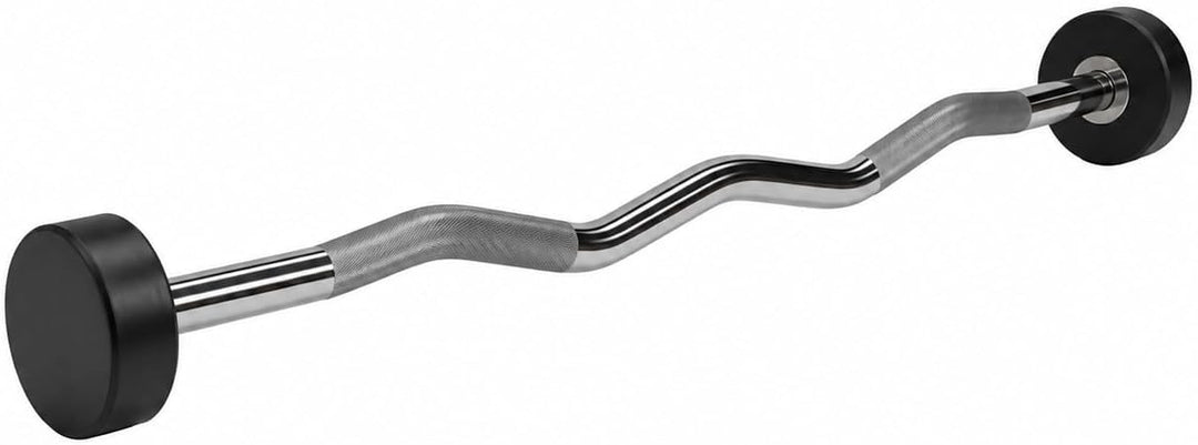 Amber Fight Gear Rubber-Coated Pre-Weighted Curl Bar for Strength Training