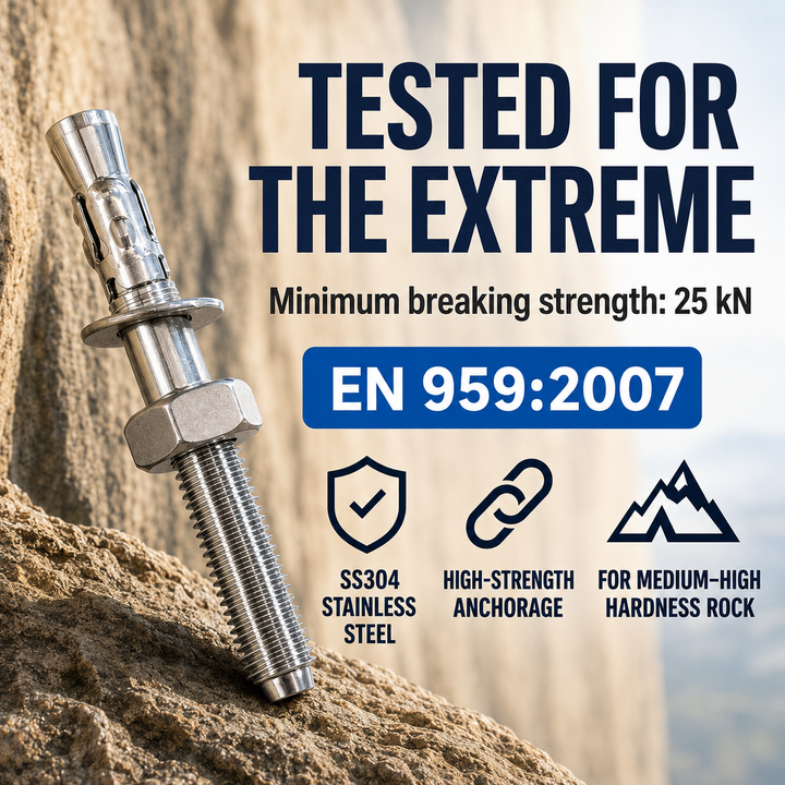 Dynamo SS304 Expansion Bolt ? Durable Outdoor Wedge Anchor for Medium to High Hardness Rocks, M12x95mm