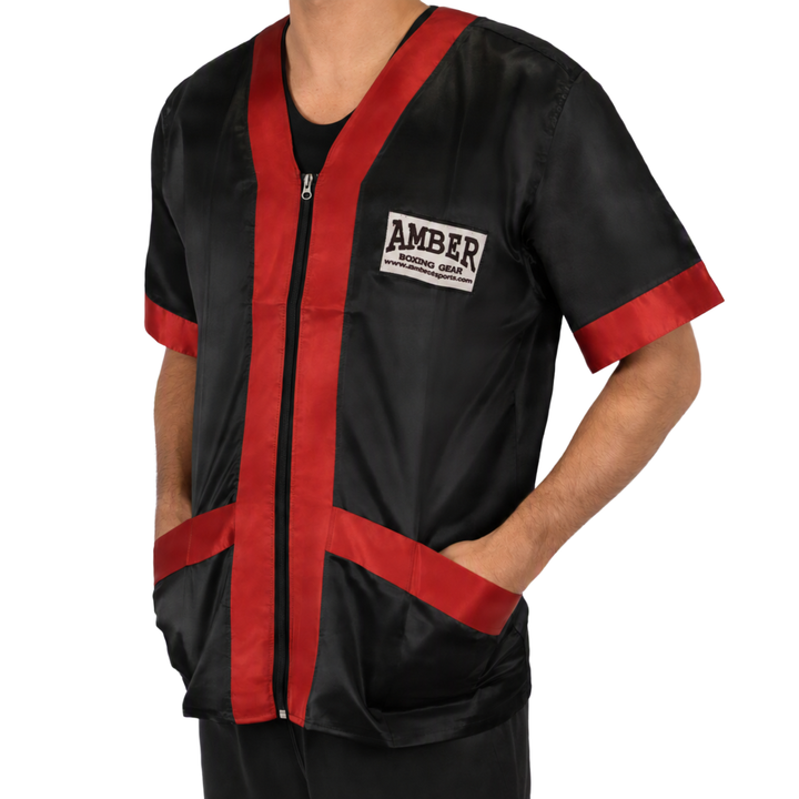 Amber Fight Gear Satin Boxing Cornerman Jacket with Pockets &amp; Tailored Fit