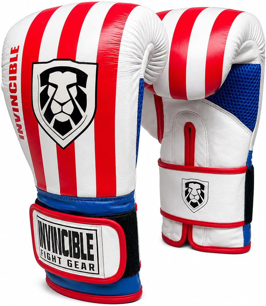 Invincible Fight Gear Leather Hook &amp; Loop Boxing Training Gloves