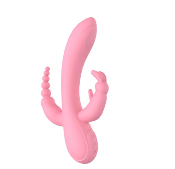 Rechargeable G-Spot &amp; Clitoral Vibrator with 12 Vibes, Bunny Ears &amp; Anal Beads, Body-Safe Silicone