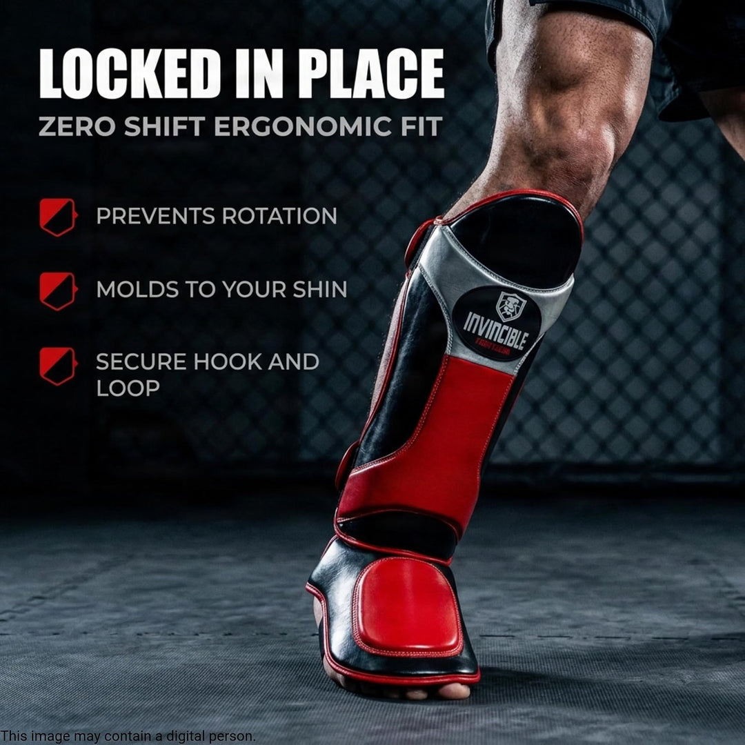 Invincible Synthetic Leather Shin &amp; Instep Guards with High-Density Foam