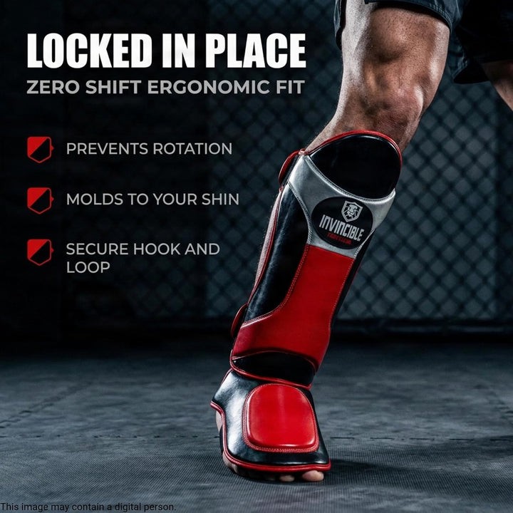 Invincible Synthetic Leather Shin &amp; Instep Guards with High-Density Foam