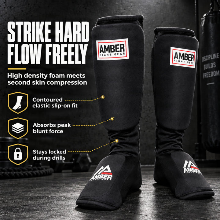 Amber Fight Gear Nylon Shin &amp; Instep Protectors with EVA Foam, Multiple Sizes