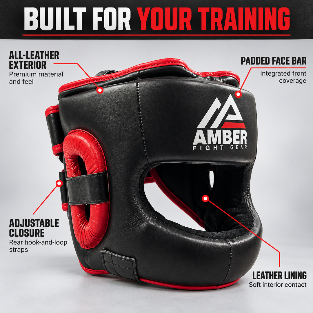 Ultimate All-Leather Face-Saver Headgear, Enhanced Comfort, Advanced Face Bar Protection, Secure Fit, and Shock-Absorbing Padding for MMA, Boxing, Kickboxing, and Martial Arts Training