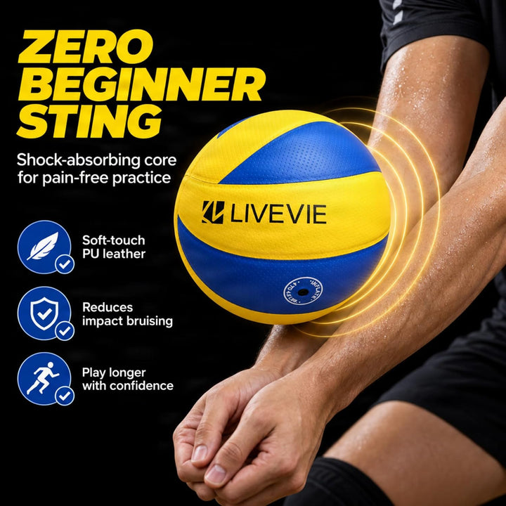 LIVEVIE Soft-Touch PU Leather Volleyball, Size 5, Indoor and Outdoor