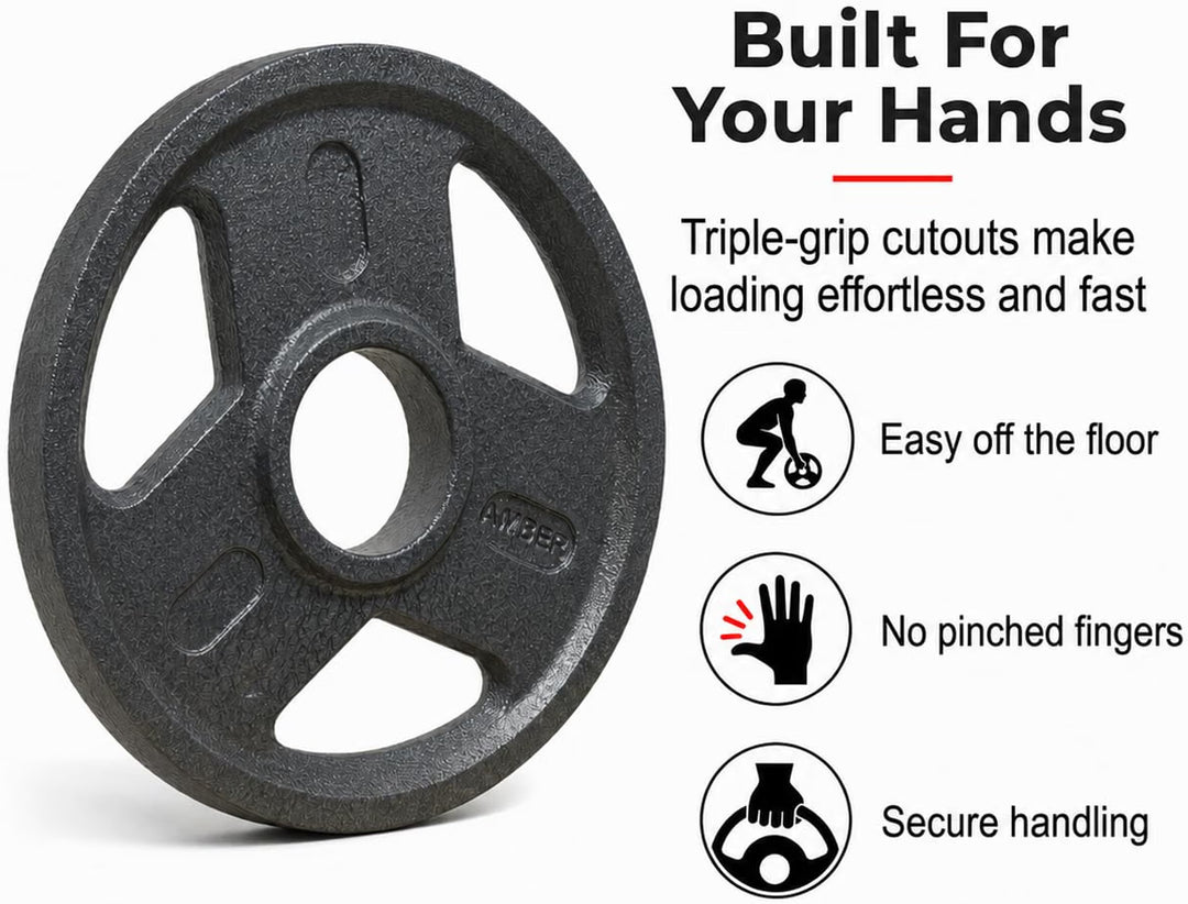 Amber Fight Gear Triple-Grip Cast Iron Weight Plates, 5–45 lb Pair