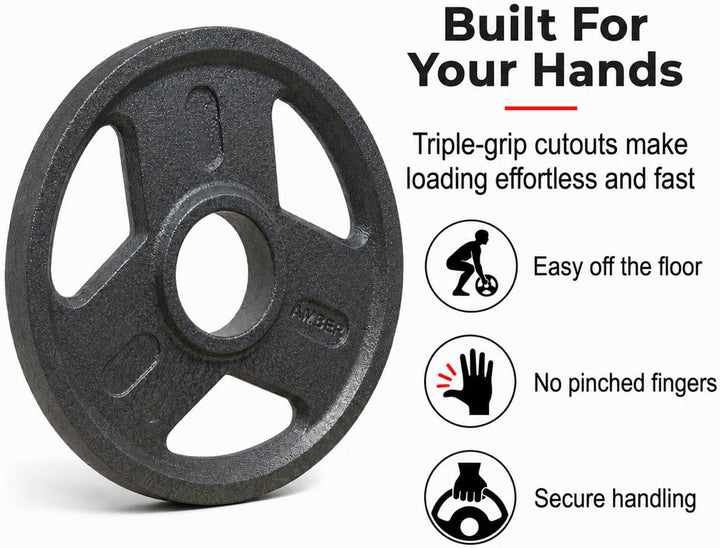 Amber Fight Gear Triple-Grip Cast Iron Weight Plates, 5–45 lb Pair