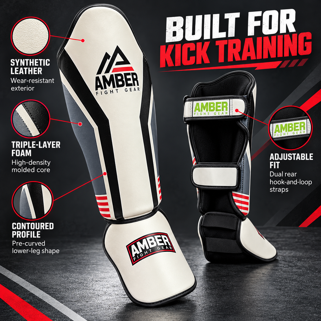 Amber Fight Gear Gladiator Muay Thai Shin Guards with Triple-Layer Foam