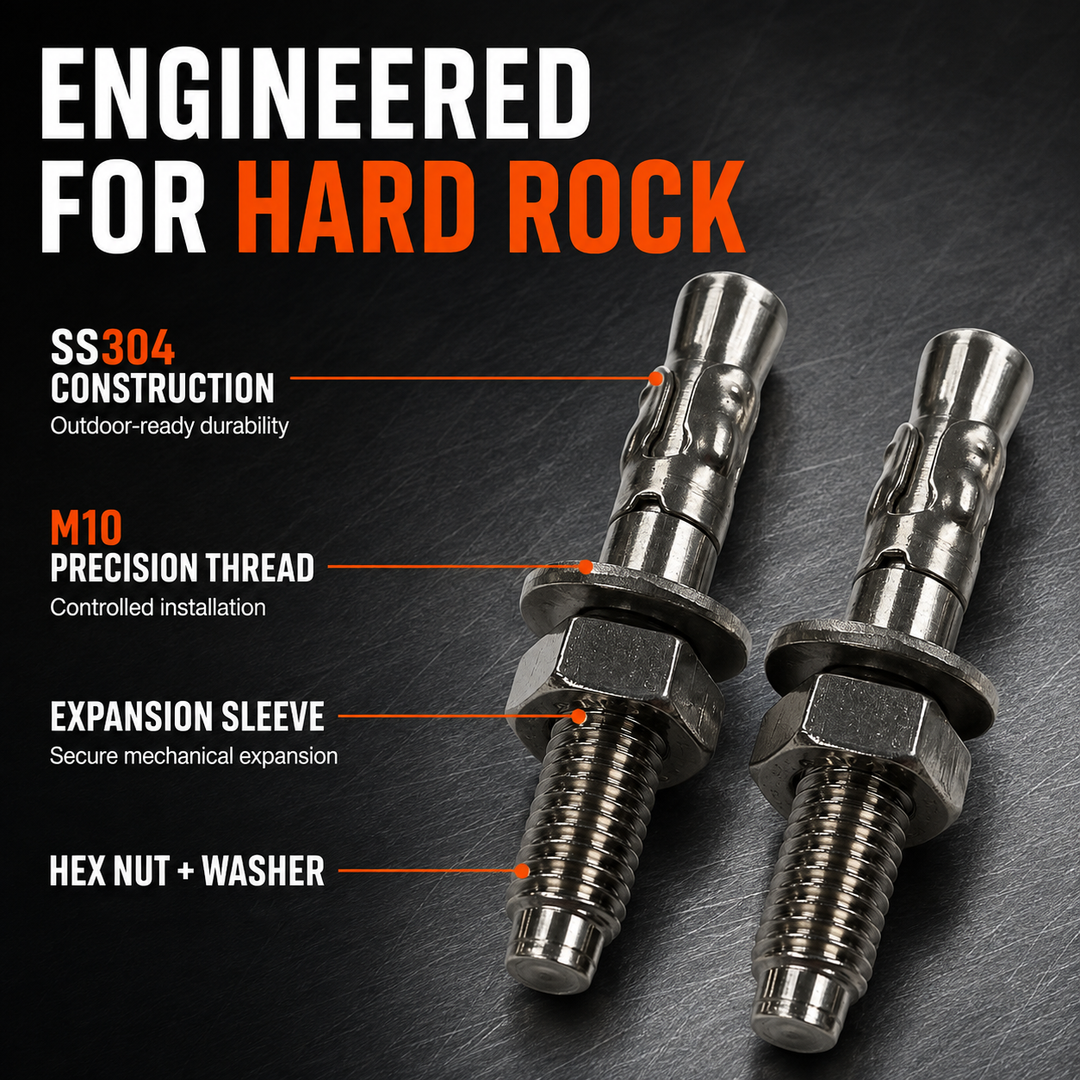 Dynamo Stainless Steel 304 Wedge Expansion Bolt for Hard Rock - Outdoor Use, 25kN Minimum Strength M10x70mm, Pack of 2