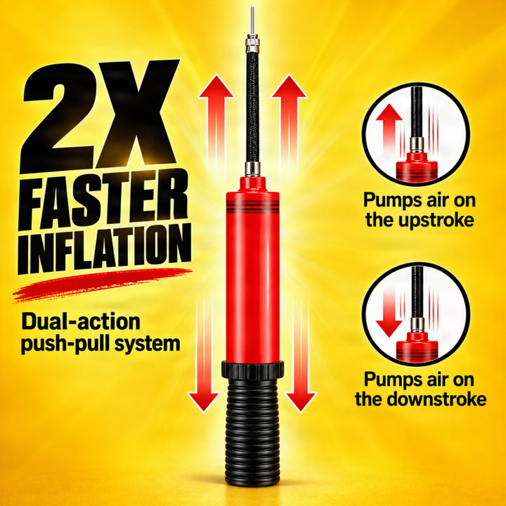 Ultimate Sports Ball Pump Kit - Dual-Action 10 Inch Pump with Hose Extension and Needle for Fast Inflation of Basketball, Volleyball, Soccer, Football, and More