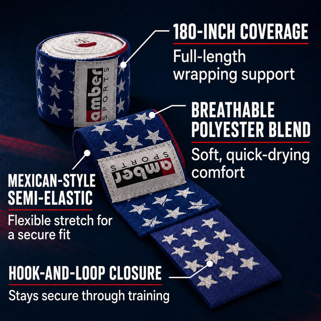 Amber Fight Gear USA Flag 180-Inch Polyester Boxing Hand Wraps
