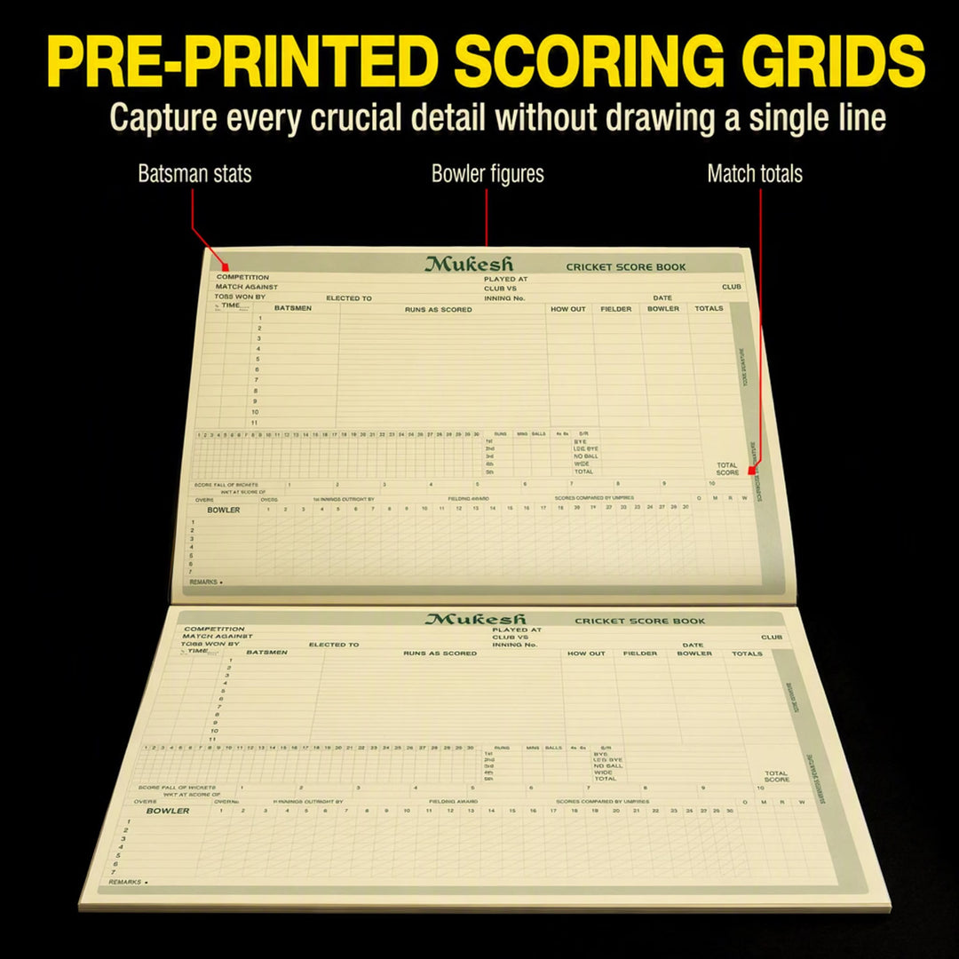 Amber Fight Gear Cricket Scorebook for Match Records, Multiple Innings