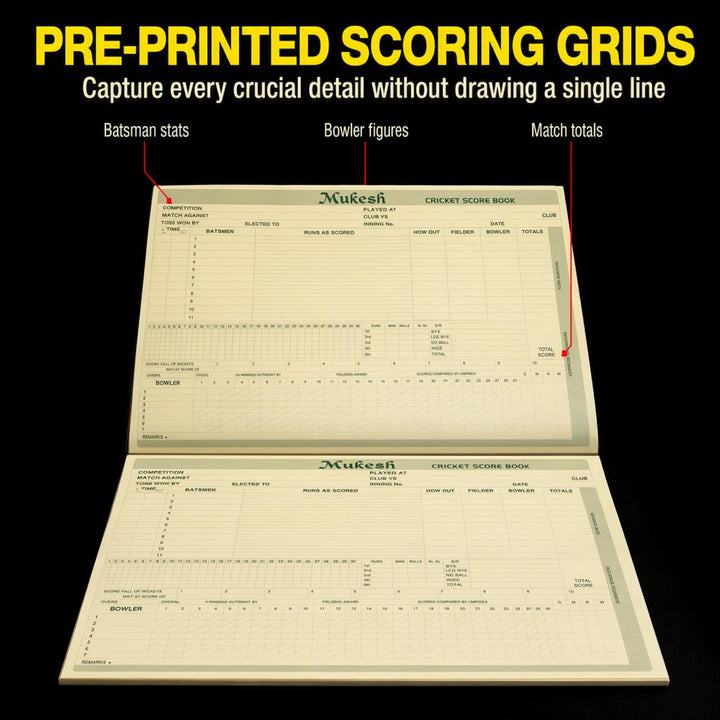Amber Fight Gear Cricket Scorebook for Match Records, Multiple Innings
