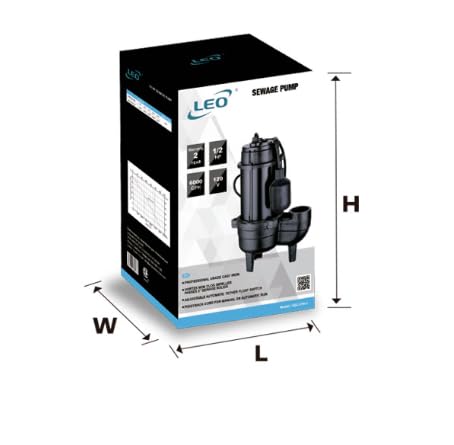 LIVEVIE Leo Pump Robust Sewage Pump: 2inch NPT Discharge, Handles 2inch Solids, Efficient &amp; Reliable - Ideal for Residential, Commercial, &amp; Industrial Use, USC-500SE-R, 1/2HP 115V/60HZ