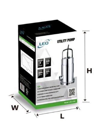 Leo Pump Stainless Steel Waterfall Pump LSC-370S Durable, Efficient, and Safe for Aquatic Life - Ideal for Continuous Duty Operation - 1/2HP, 115 Volt, 6.0A