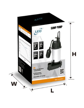 LIVEVIE Leo Pump Sump Pump Top Suction Design, Silent Operation, Reliable Performance, Automatic Switch, Durable Build ? Ideal for 14Inch Basins, 1-1/2Inch Discharge, 10ft Cord, 1/3HP 115V/60HZ, LSC-254CS