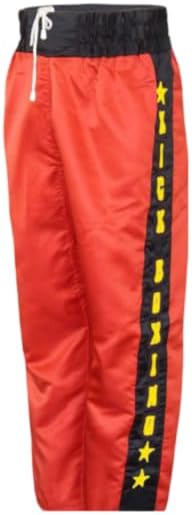 Amber Fight Gear Nylon/Satin Kickboxing Pants Featuring 3" Boxing Style Waistband and Drawstring, and Durability, Red/Black/Yellow, XX-Large