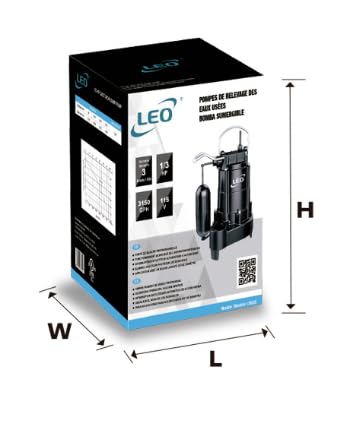 LIVEVIE Leo Pump Effluent Pump Reliable Motor Protection, Automatic Operation with Float Switch, Handles up to 3/4inch Solids, 2inch NPT Discharge, 1/3HP 115V/60HZ, USE25
