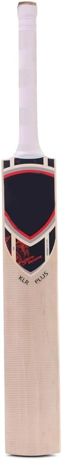 KLR Plus Kashmir Willow Cricket Bat, Handcrafted Grade R Willow with Web Tape Front and Full Sticker Back Kashmir Willow Handle, Red and Black