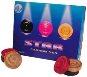 Star-Starter Wooden Carrom Coin Set, Durable &amp; Less Abrasive, Smooth Striking Coins for Carrom Play with Varying Colors &amp; Designs