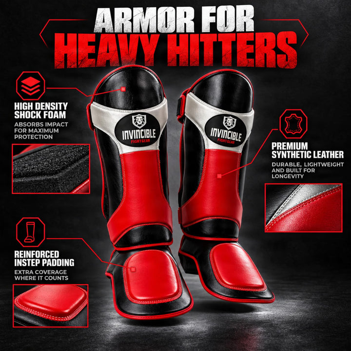 Invincible Synthetic Leather Shin &amp; Instep Guards with High-Density Foam