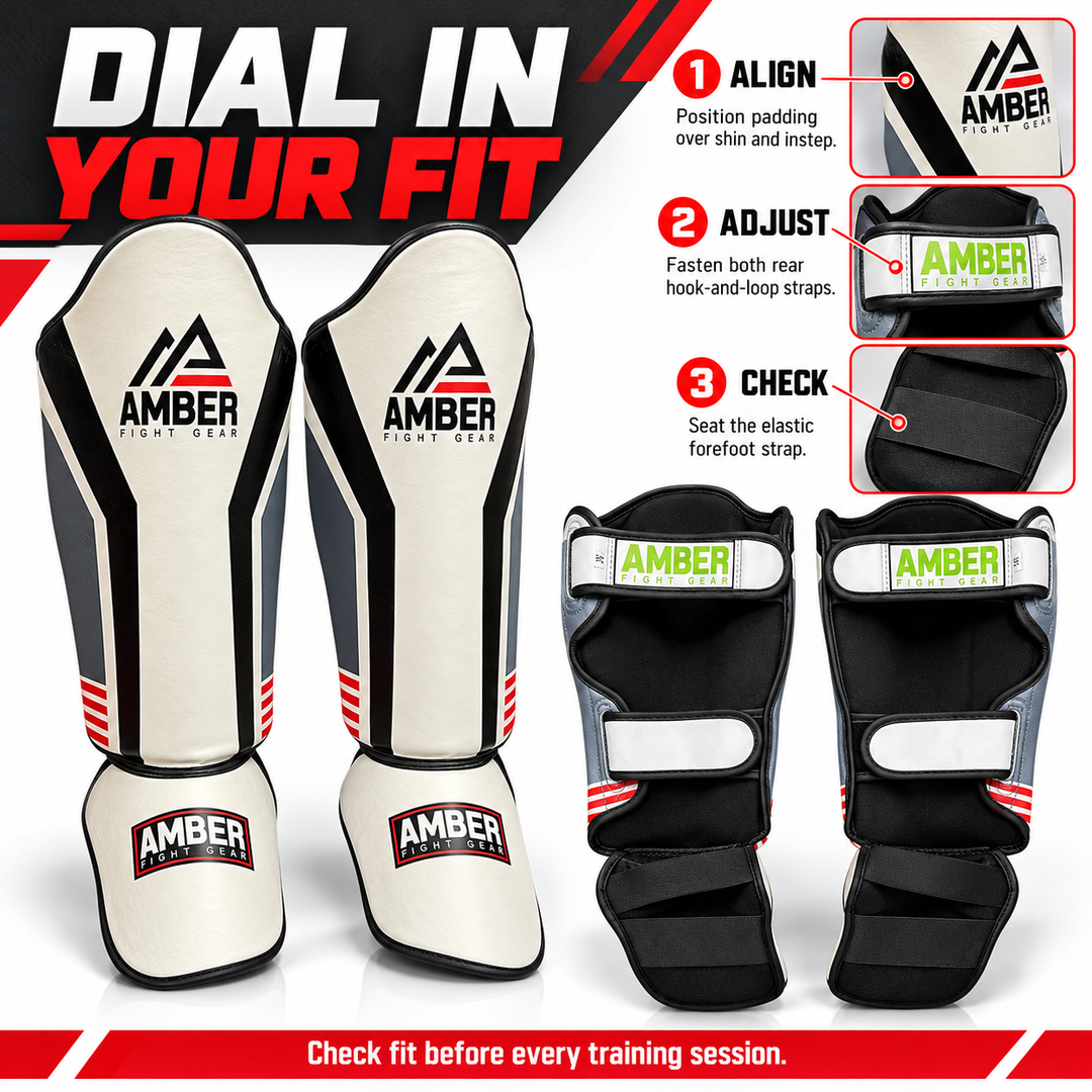 Amber Fight Gear Gladiator Muay Thai Shin Guards with Triple-Layer Foam