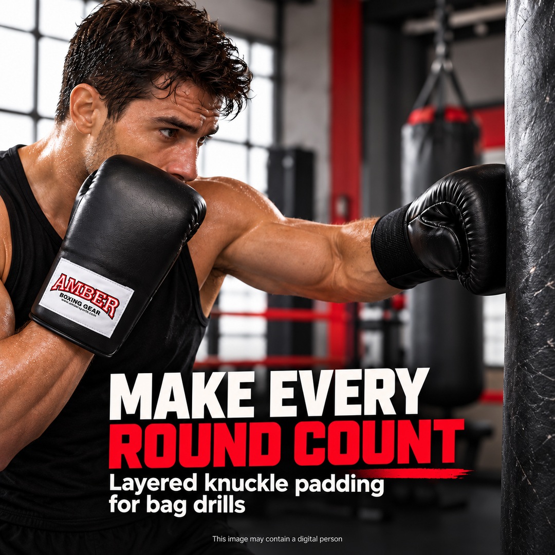 Amber Fight Gear Top-Grain Leather Boxing Bag Gloves with Shock-Absorbing Padding