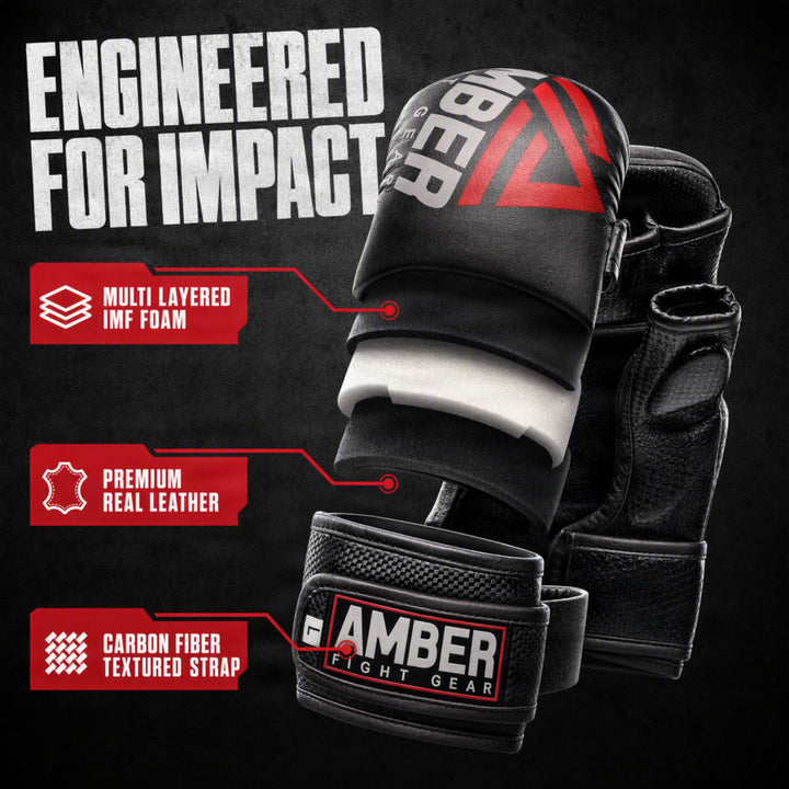 Contender Sparring MMA Gloves, Real Leather Hybrid Grappling Gloves for Martial Arts, Boxing, Combat Training, Open Palm, Padded Half Thumb, Shock-Absorbing Foam
