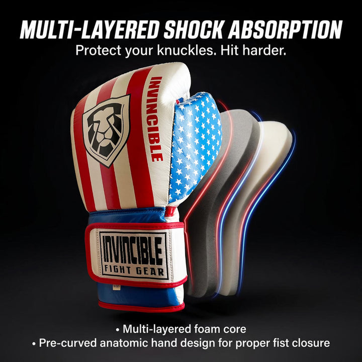Invincible Fight Gear Leather Hook &amp; Loop Boxing Training Gloves