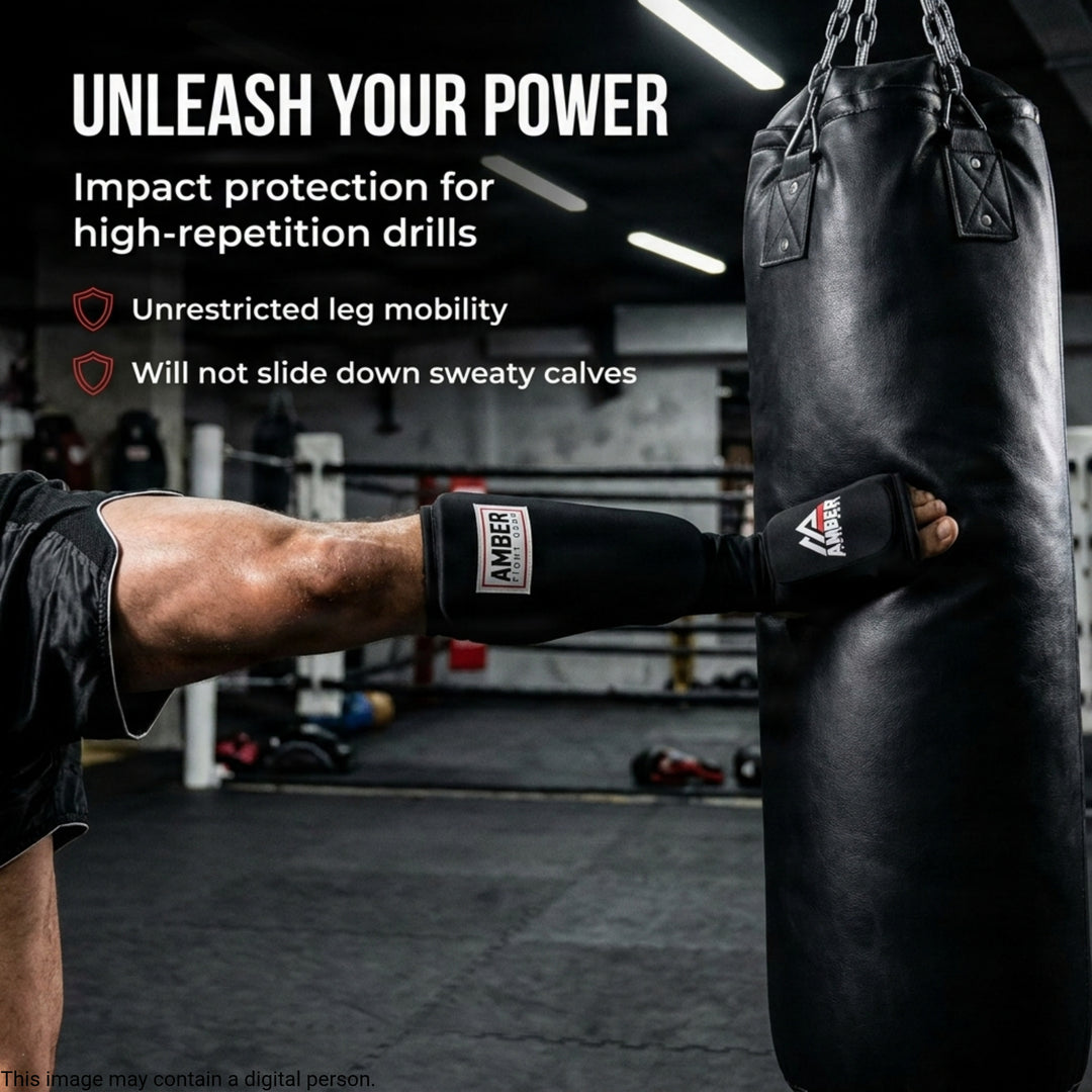 Amber Fight Gear Nylon Shin &amp; Instep Protectors with EVA Foam, Multiple Sizes