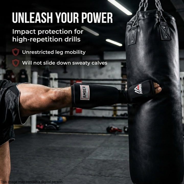 Amber Fight Gear Nylon Shin &amp; Instep Protectors with EVA Foam, Multiple Sizes