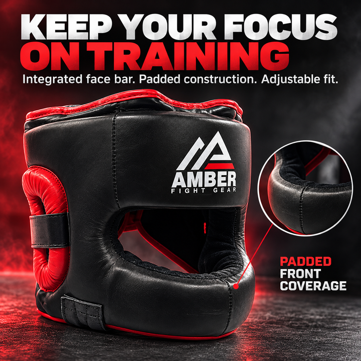 Ultimate All-Leather Face-Saver Headgear, Enhanced Comfort, Advanced Face Bar Protection, Secure Fit, and Shock-Absorbing Padding for MMA, Boxing, Kickboxing, and Martial Arts Training