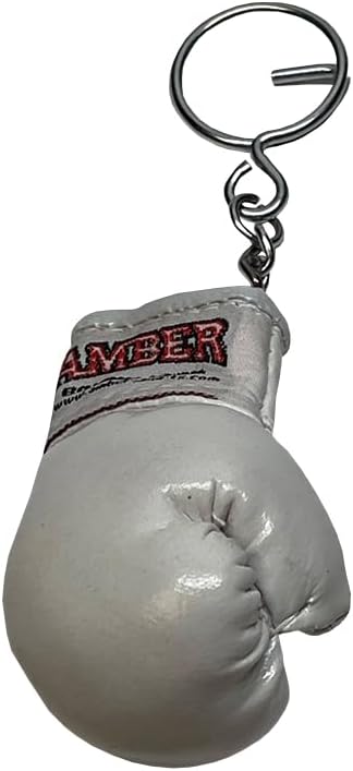 Amber Sporting Goods Boxing Glove Replica Keyring Authentic Miniature Souvenir with Heavy-Duty Design (White)