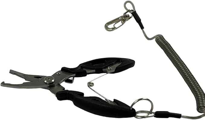 Amber Fight Gear Stainless Steel Fishing Pliers Set with Hook Remover, Braid Cutters, and Split Ring Tip - Saltwater Resistant Tools for Anglers, Black