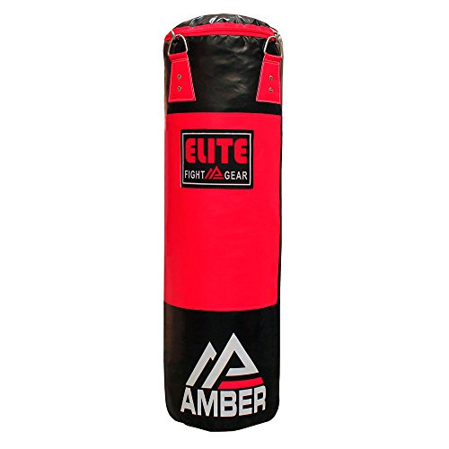 Elite Strikeforce Heavybag for Boxing, Kickboxing, MMA, Muay Thai ToughTek Leather, Triple Stitched, Sand Weighted, D-Ring, Chains &amp; Swivel, Filled