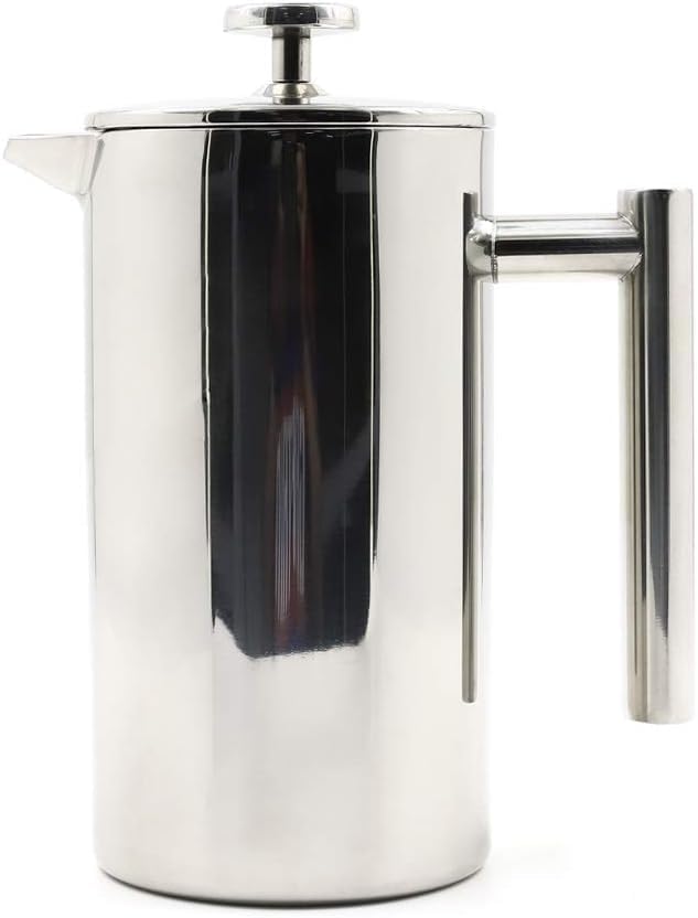 LIVEVIE Double-Walled Stainless Steel French Press Coffee Maker - Rust-Free 304 Grade Steel - Granule-Free Coffee and Tea Brewer - Stylish and Durable Design 32oz