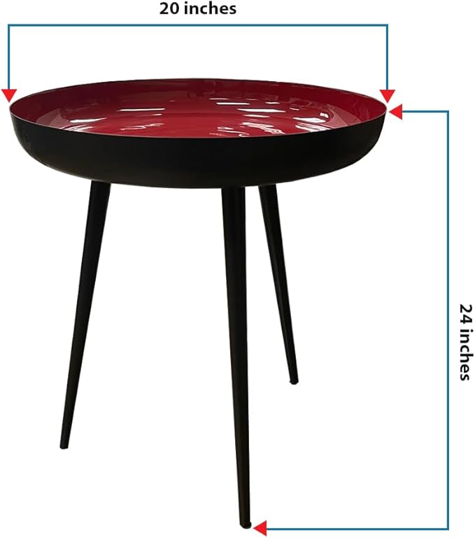 LIVEVIE Bregenz Collection Enamel-Coated Metal End Table Versatile Indoor Decor &amp; Serving Table for Home and Office, Maroon, 20 x 24 inches