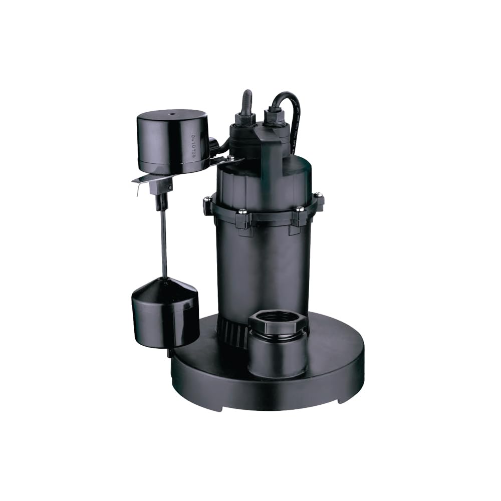 Leo Pump Thermoplastic Sump Pump with Top Suction Design, Vertical Float Switch, and Corrosion-Resistant Construction - Ideal for 14Inch Basins - Includes 1-1/2 NPT Discharge &amp; Adapter, 1/3HP 115V/60HZ
