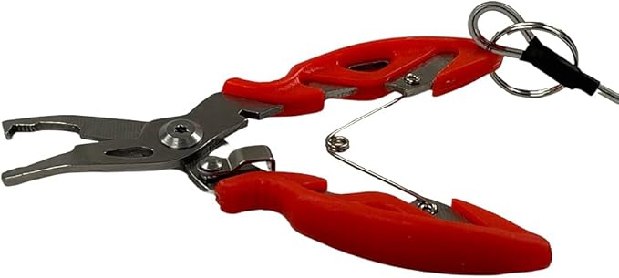 Amber Fight Gear Stainless Steel Fishing Pliers Set with Hook Remover, Braid Cutters, and Split Ring Tip - Saltwater Resistant Tools for Anglers, Red