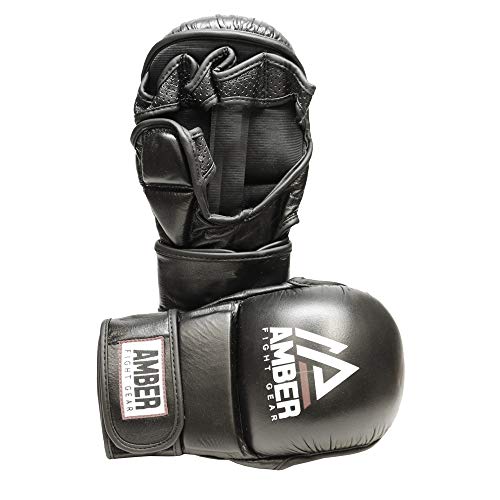 Elite MMA Striking Training Gloves, Real Leather Grappling Mitts for Martial Arts, Sparring, Punching Bag, and Cage Fighting, Open Palm, Half Thumb