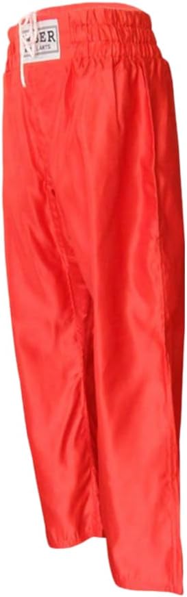 Nylon/Satin Kickboxing Pants Featuring 3" Boxing Style Waistband and Drawstring, and Durability, Red, XX-Large