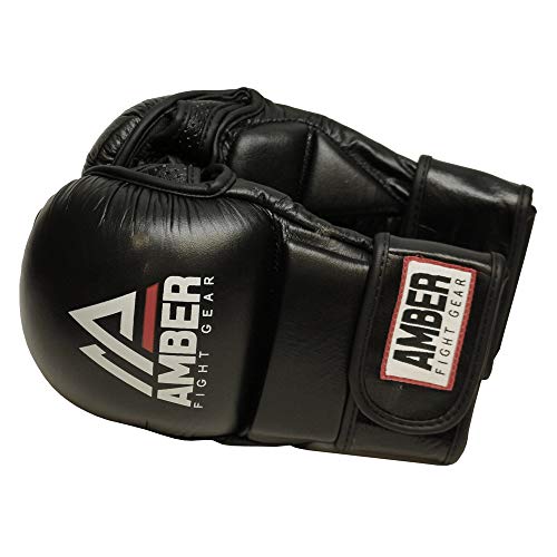 Elite MMA Striking Training Gloves, Real Leather Grappling Mitts for Martial Arts, Sparring, Punching Bag, and Cage Fighting, Open Palm, Half Thumb