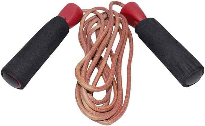 Amber Sporting Goods Leather Jump Rope with Foam Handles Perfect for Endurance Workout for Boxing, MMA, Martial Arts or Just Staying Fit - for Men, Women and Children (8.5-Feet)