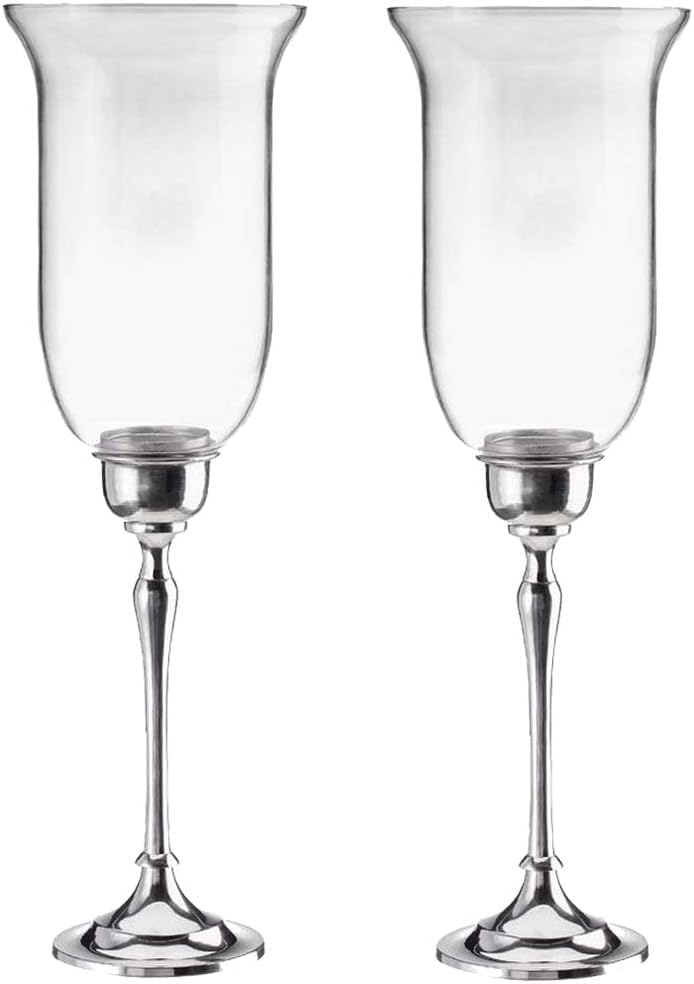Traditions Collection Set of 2 Hurricane Candle Holders with Tall Chimney - Table Decorations, Centerpieces, and Wedding Gifts