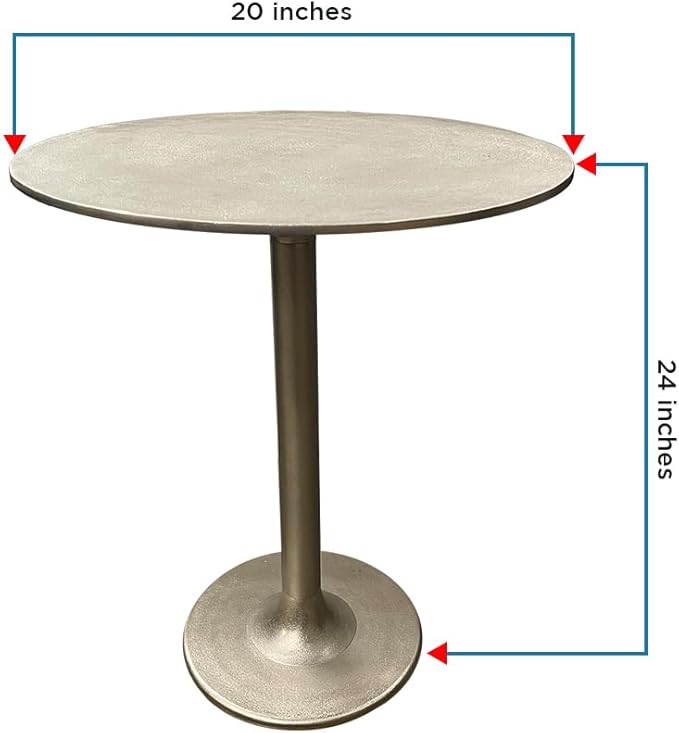 LIVEVIE Salvatore Collection Classic Cast Aluminum Pedestal Table - Multi-Purpose Decorative Table for Home &amp; Office Use, Metalic Silver