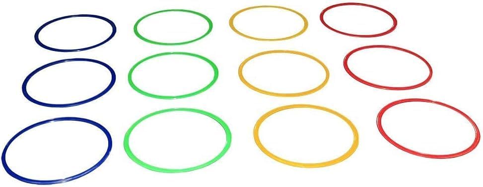 Speed Agility Circles for Trainers, Gyms, Athletics, 4 Assorted Colors, Red, Yellow, Blue, and Green (Set of 12) 14 inch