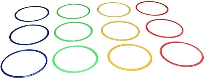 Speed Agility Circles for Trainers, Gyms, Athletics, 4 Assorted Colors, Red, Yellow, Blue, and Green (Set of 12) 18 inch